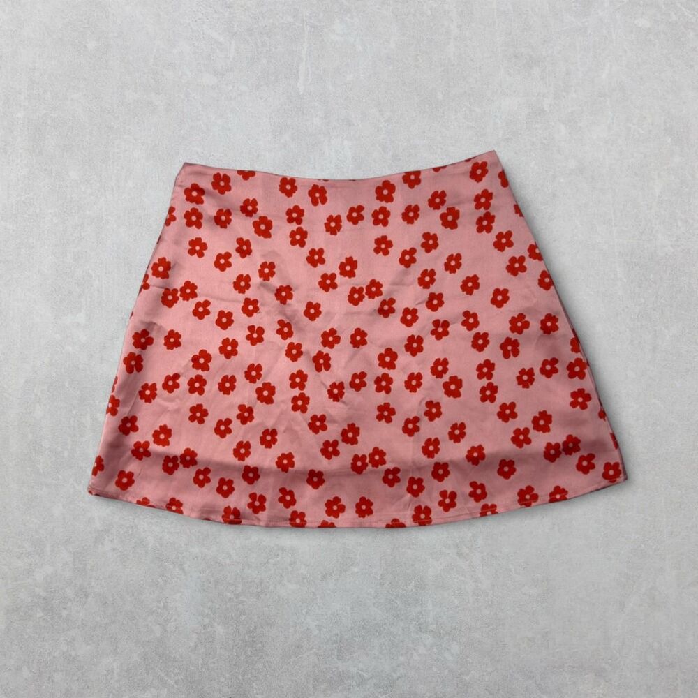 Satin Pink & Red Floral Miniskirt - Picture 6 of 7